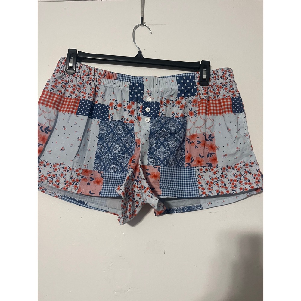 Zoe + Liv Womens XL Patchwork Pajama Shorts Red White Blue Cotton Floral Gingham